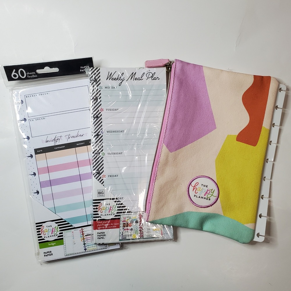 The Happy Planner Lot Budget Tracker Weekly Meal Plan and Rare Zipper Pouch New